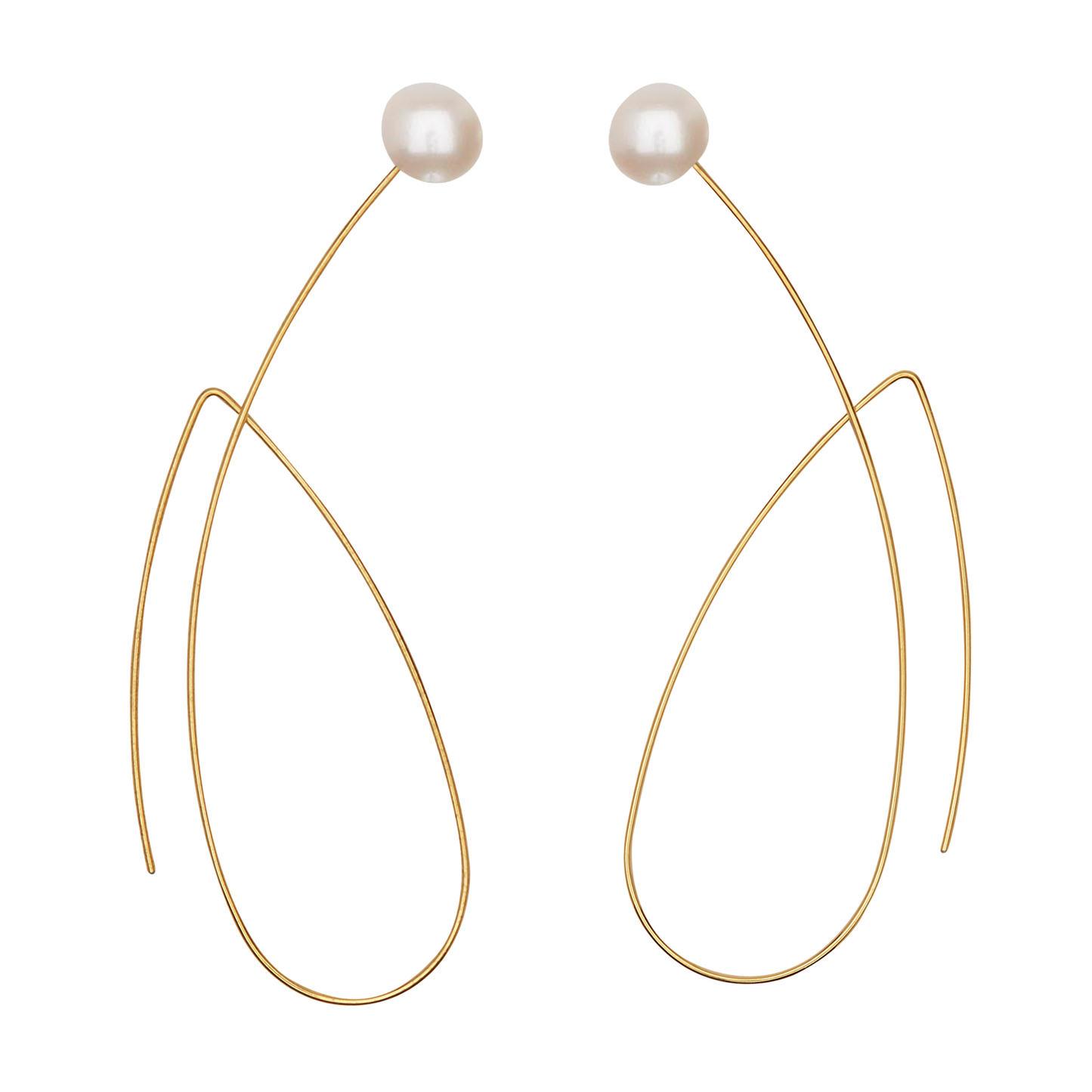 Long Pointed Loop Earrings with Round Freshwater Pearls (5mm)