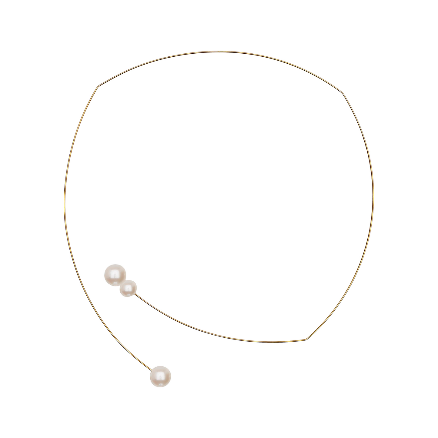 Square Asymmetric Neckwire with Round Freshwater Pearls