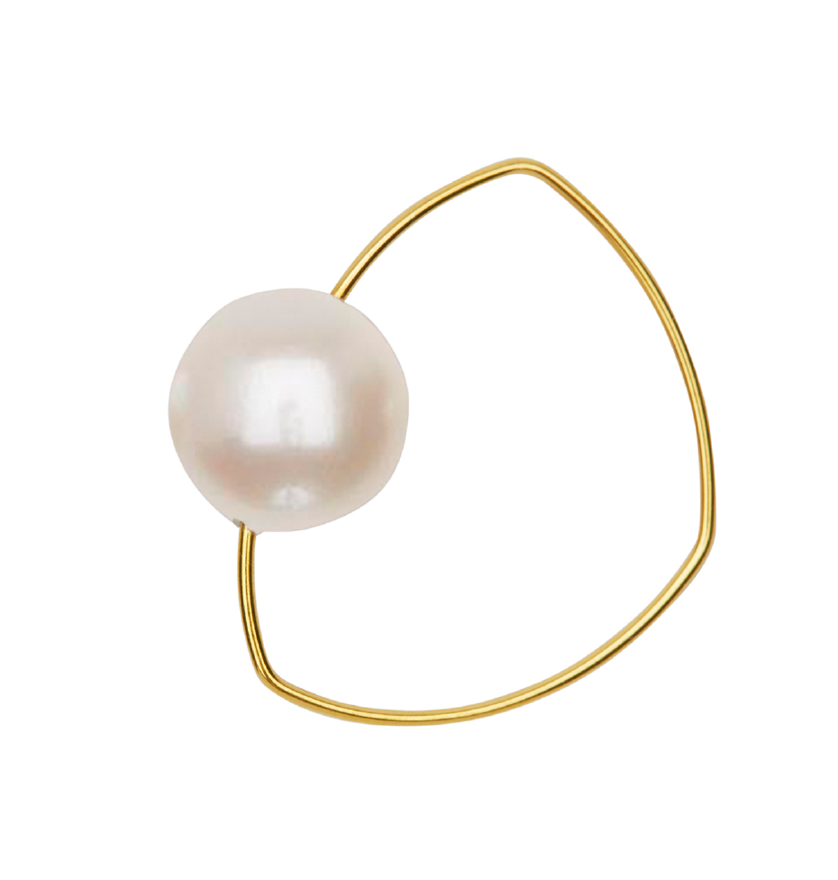 Triangle Ring with Peach Ripley Baroque or Freshwater Pearl (14mm)