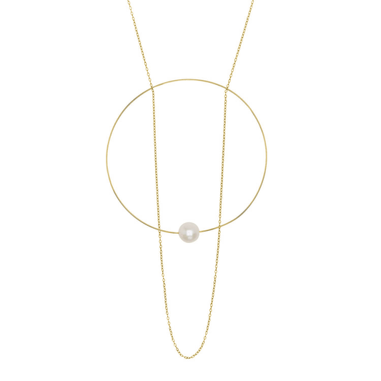 Extra Large Circle Chain Pendant Necklace with Round Freshwater Pearl