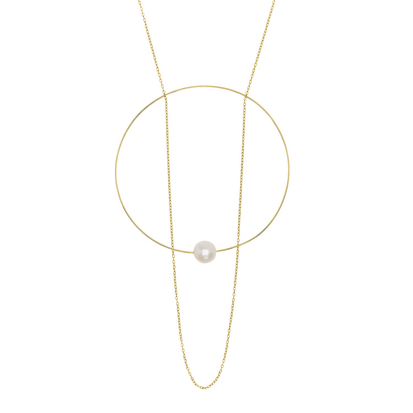 Extra Large Circle Chain Pendant Necklace with Round Freshwater Pearl