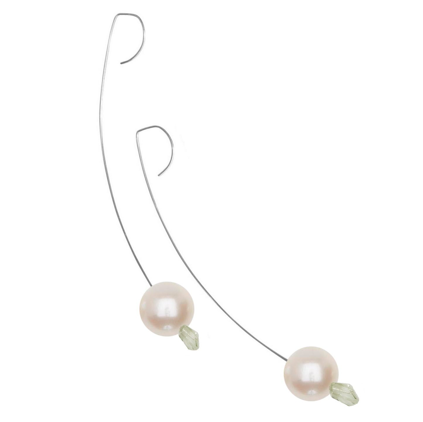 Medium Drop Earrings with Pale Green Amethyst Gemstone and Freshwater Pearls