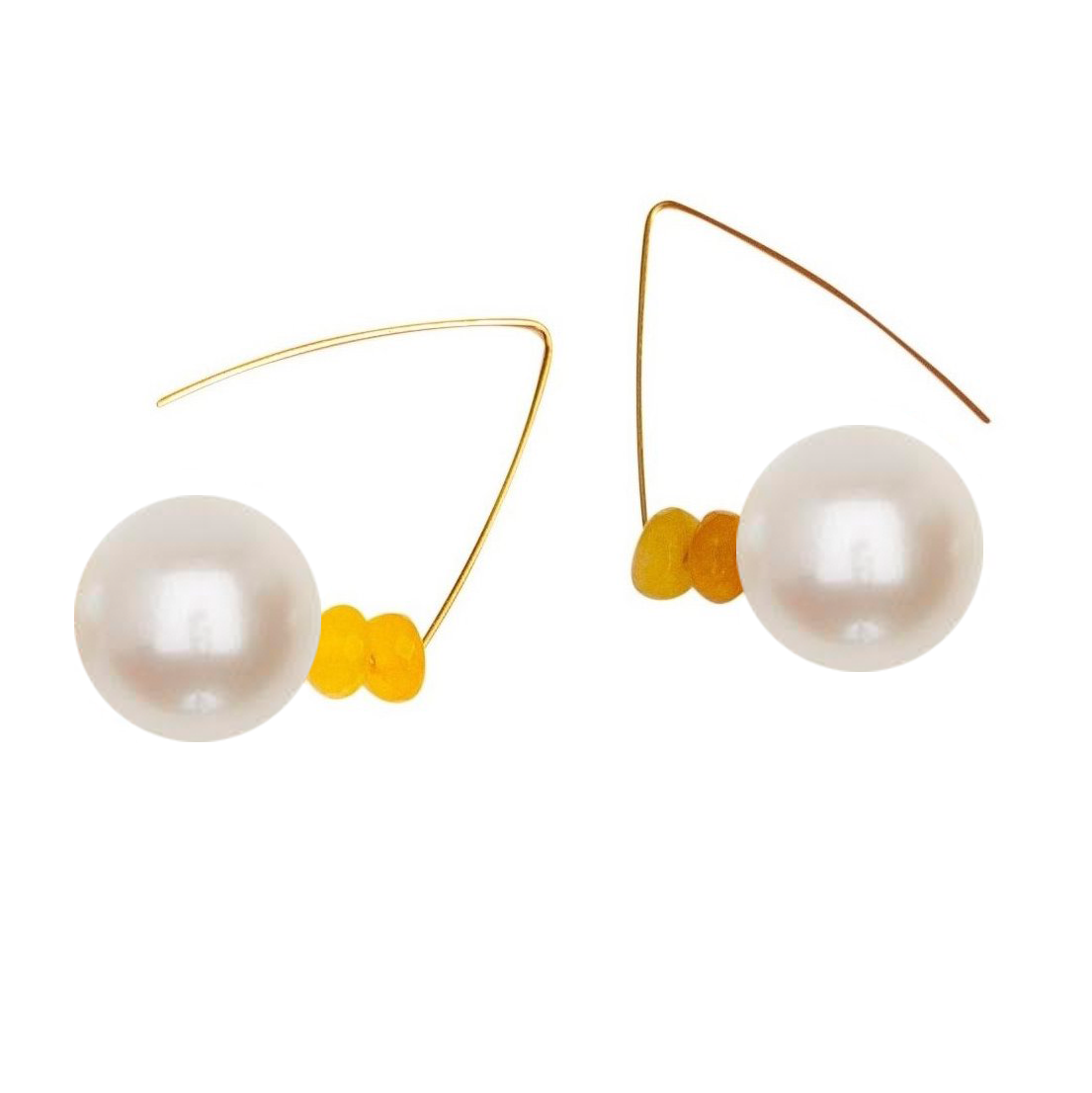 Petite Triangle Lobe Huggers with a choice of Freshwater Pearls and yoke yellow Heliodore