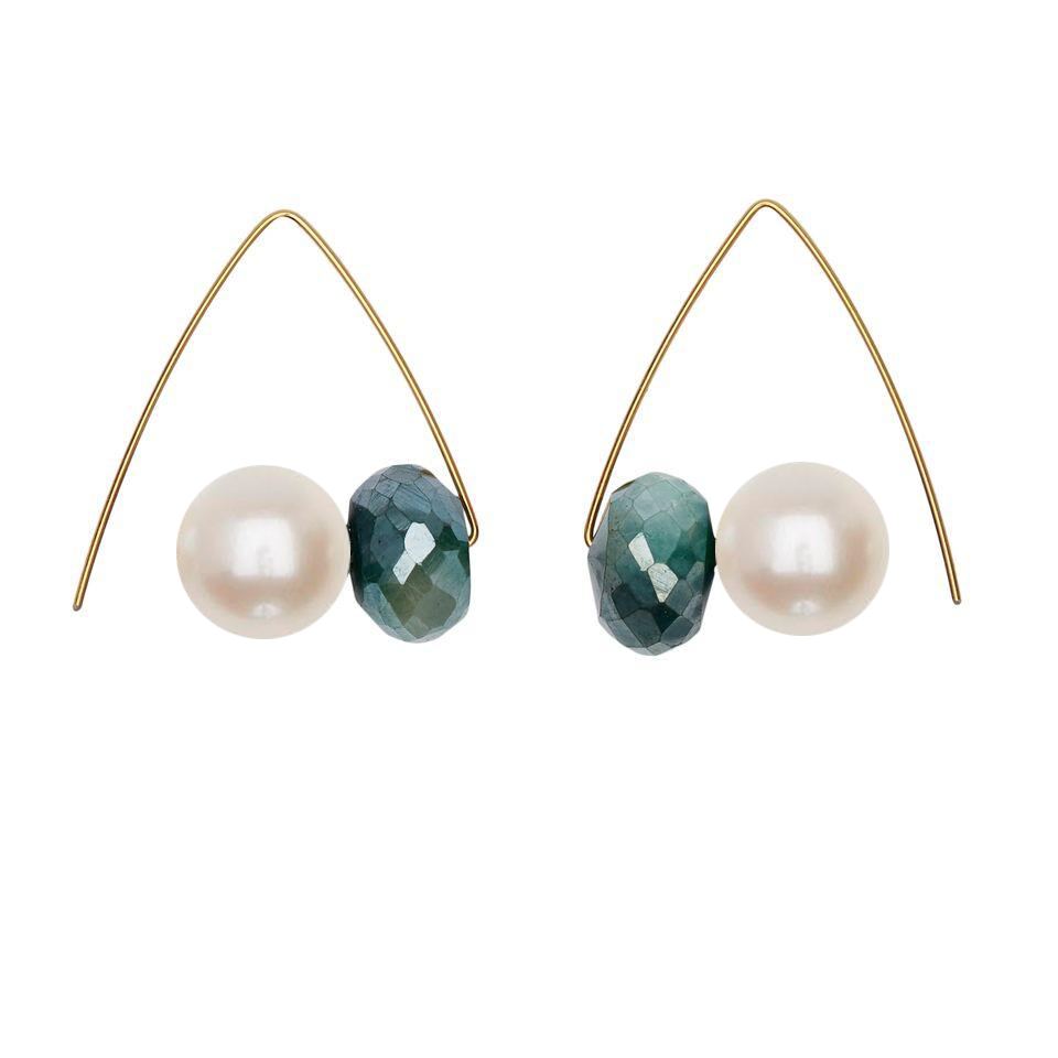 Green Moonstone Gemstones with Round Freshwater Pearls