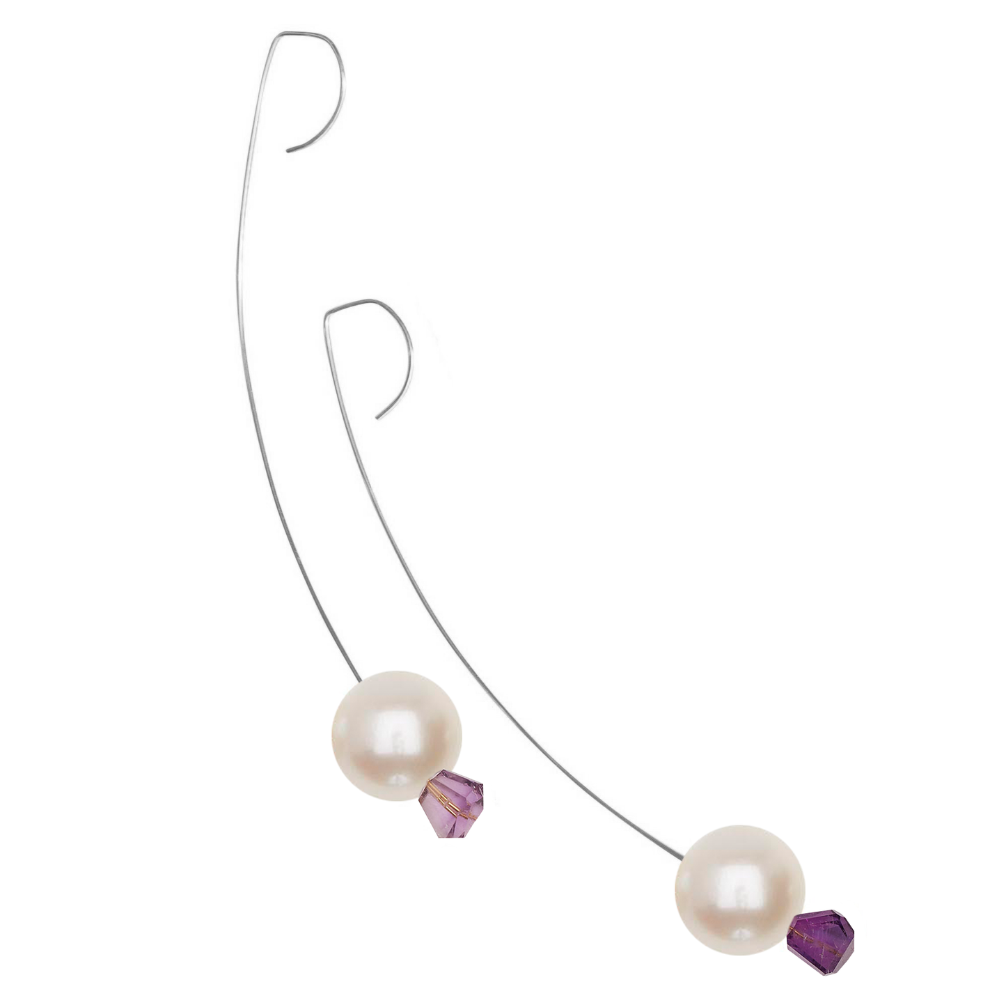 Medium Drop Earrings with Purple Amethyst Gemstone and Freshwater Pearls with colour options