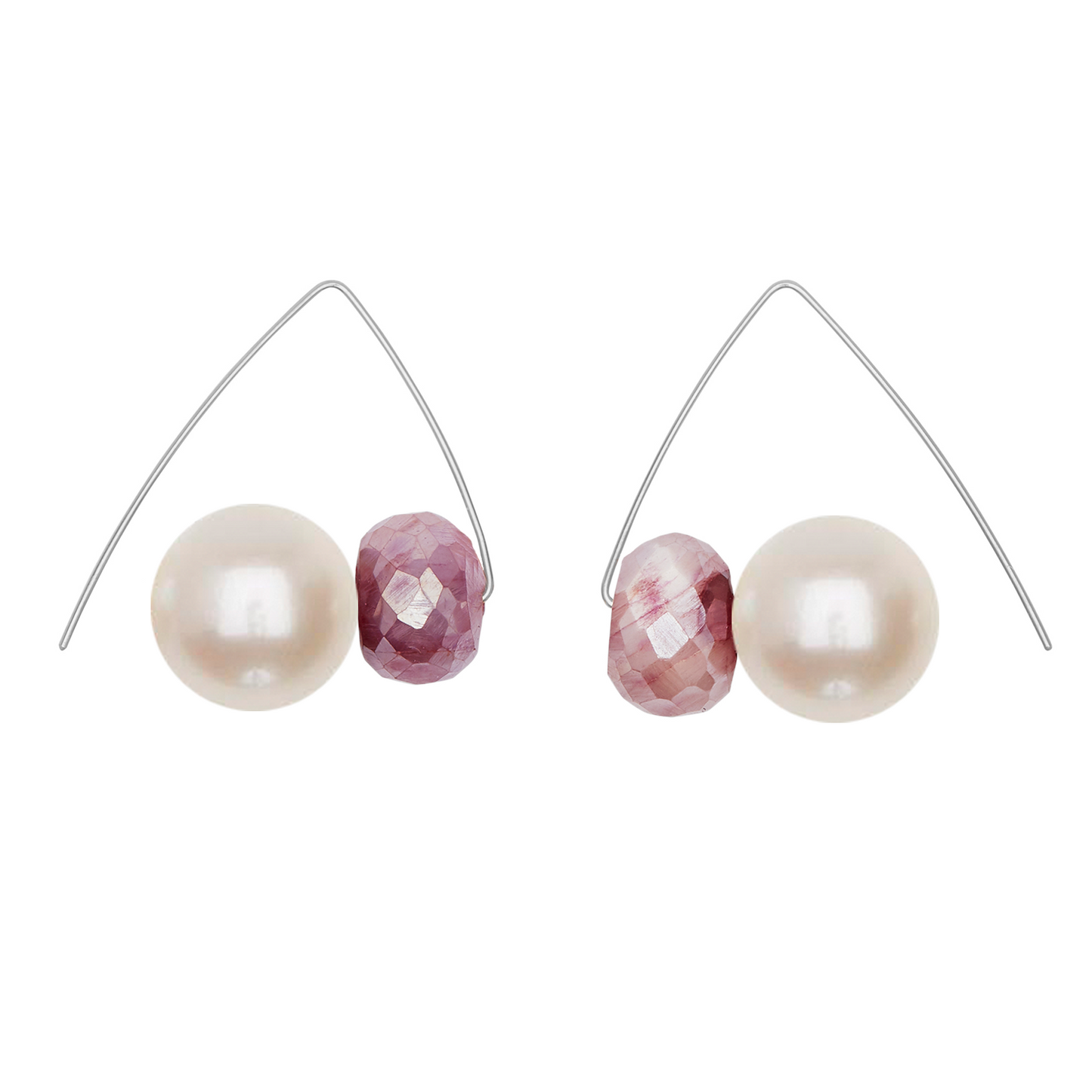Pink Moonstone Gemstones with Round Freshwater Pearls