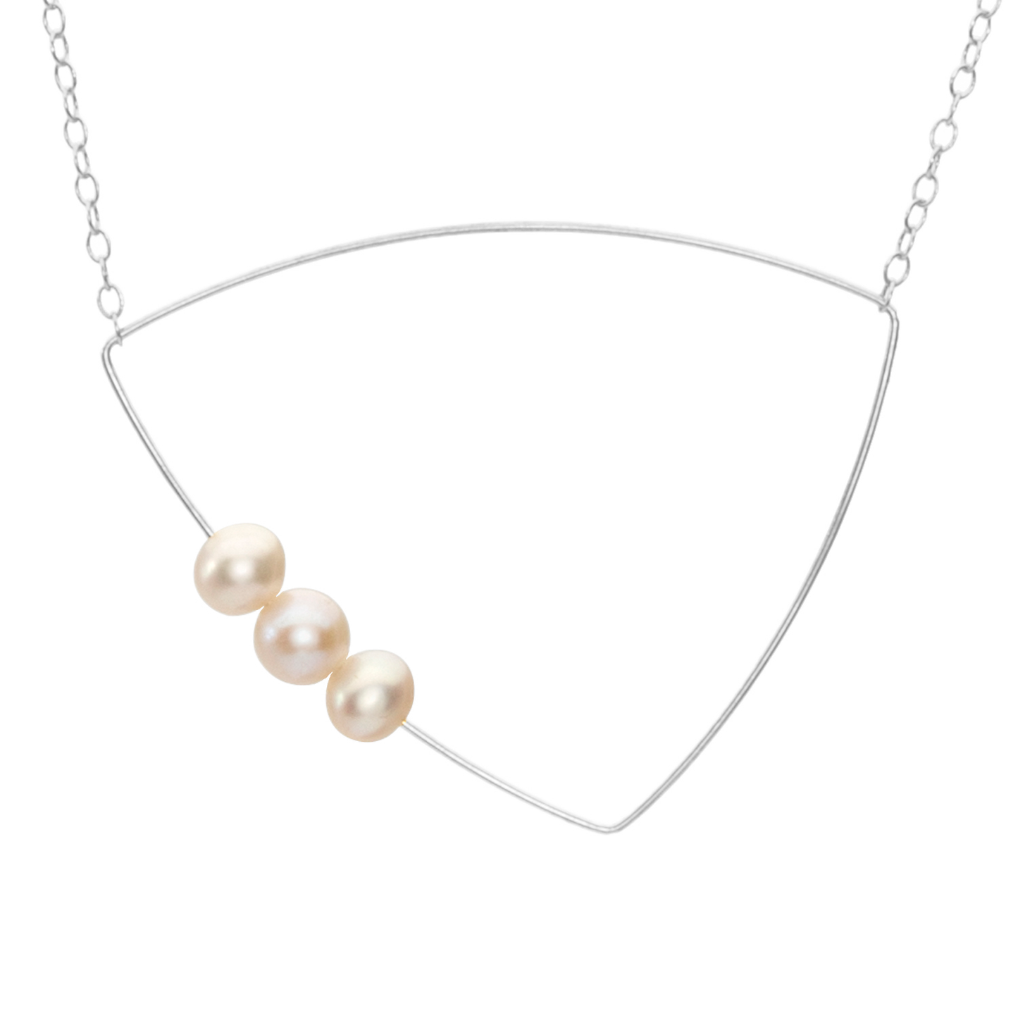 Triangle Pendant Necklace with Round Freshwater Pearls