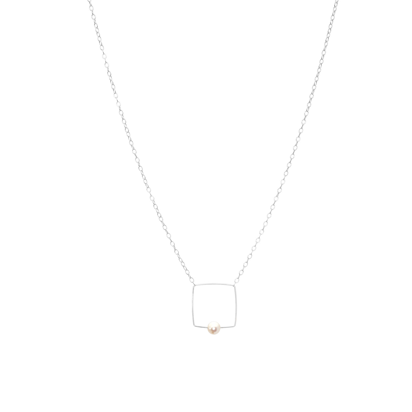 Small Square Pendant Necklace with Round Freshwater Pearl
