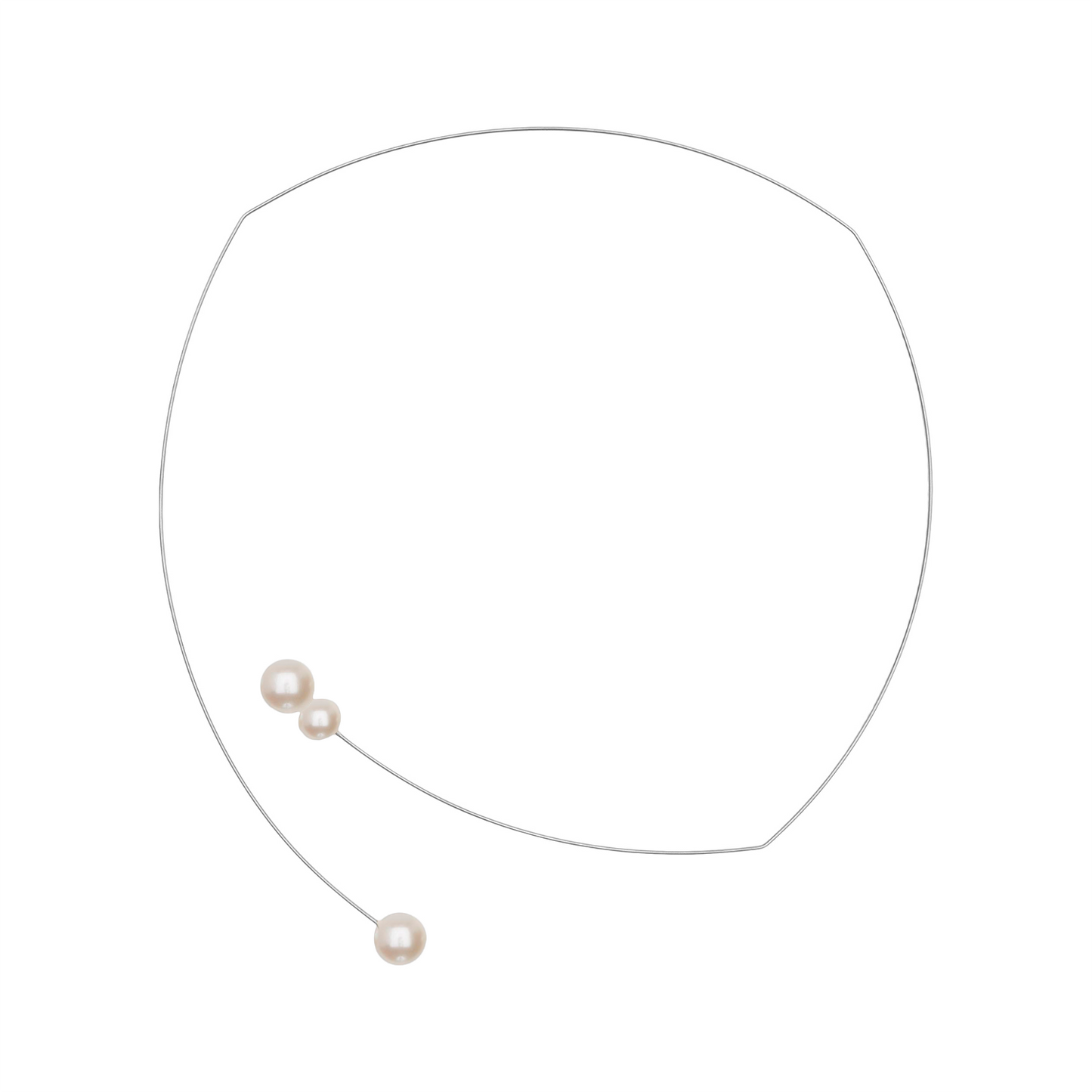 Square Asymmetric Neckwire with Round Freshwater Pearls