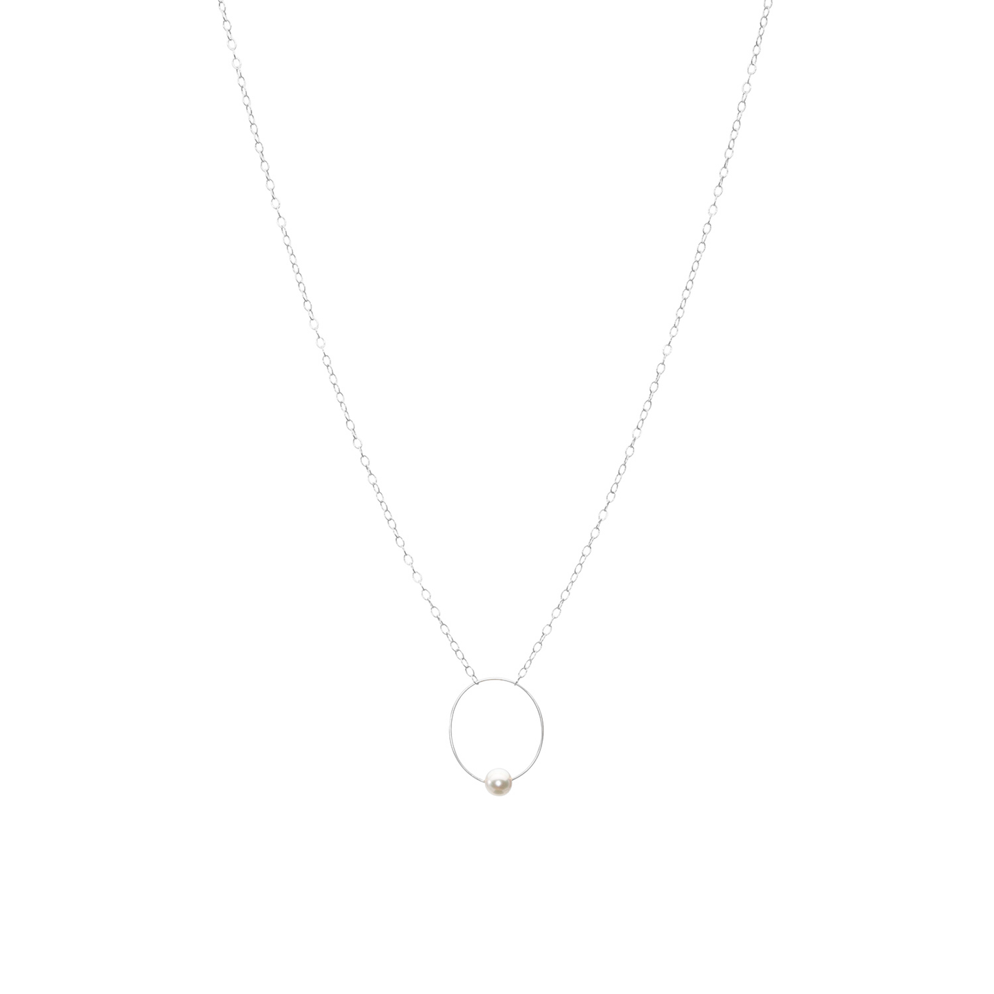 Small Oval Pendant Necklace with Round Freshwater Pearl