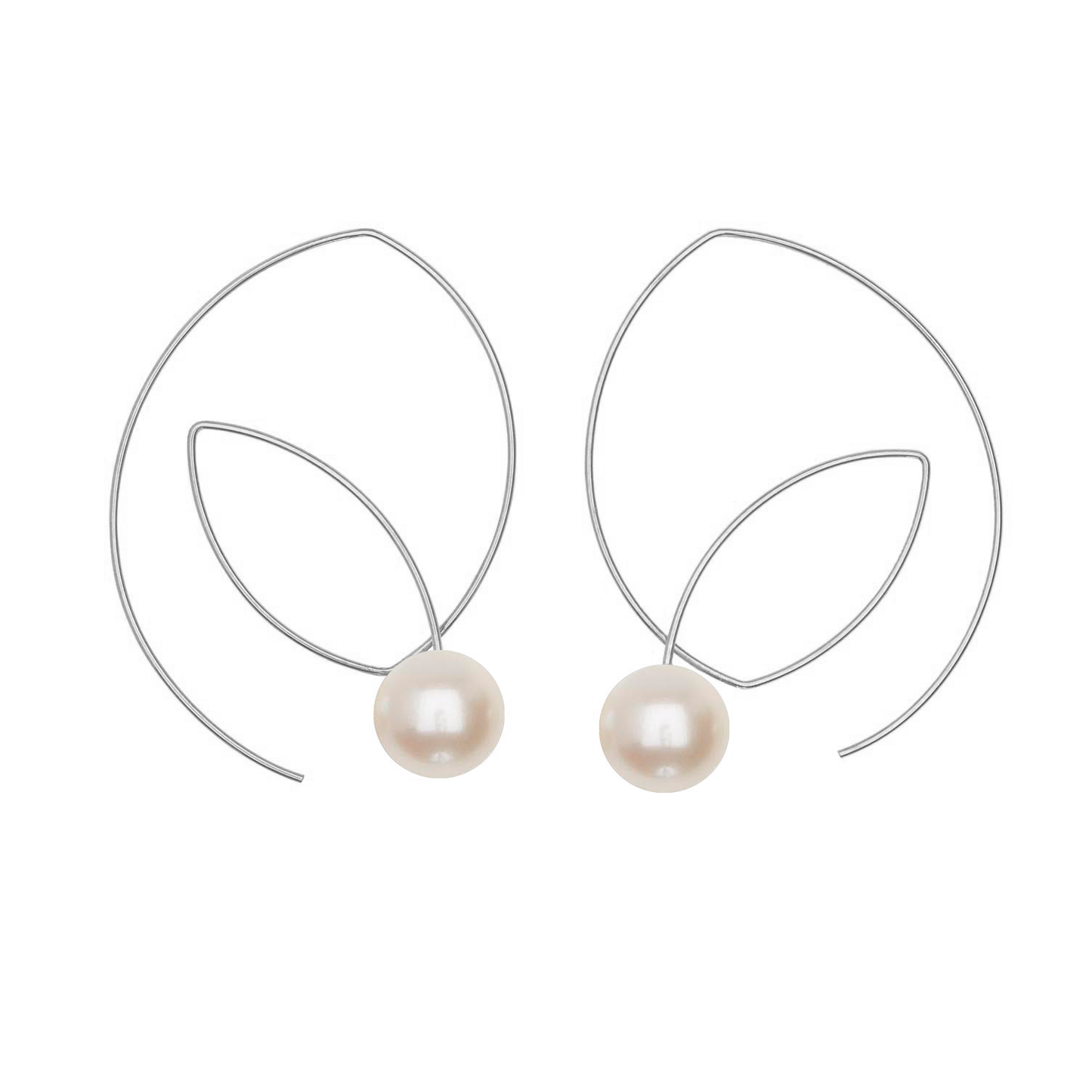 Large Angled Loop Earrings with Round Natural Freshwater Pearls with colour options