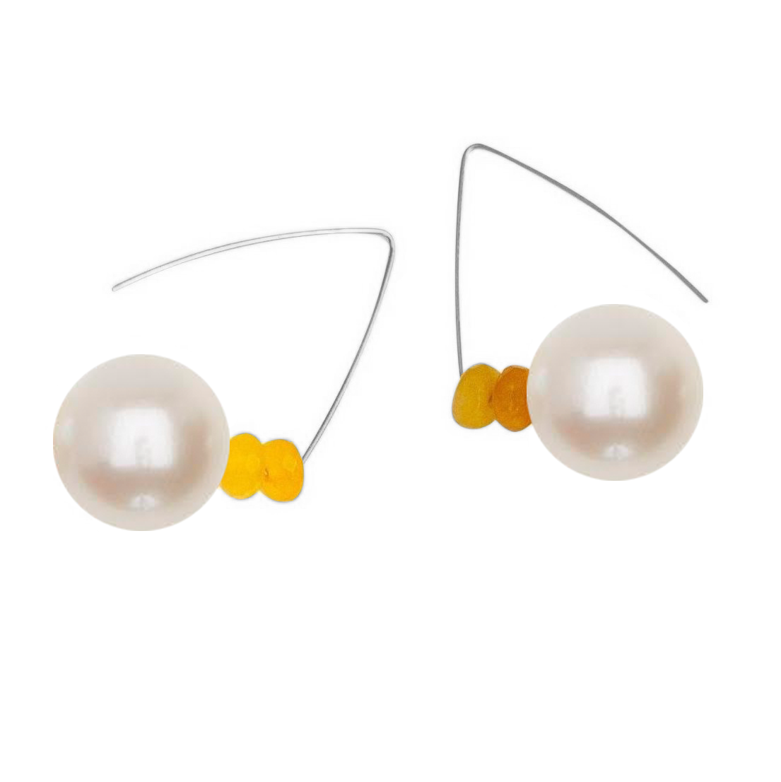 Petite Triangle Lobe Huggers with a choice of Freshwater Pearls and yoke yellow Heliodore
