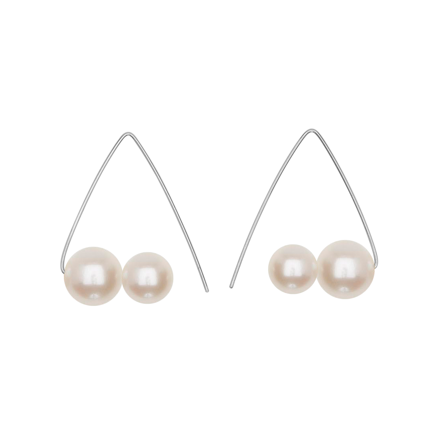 Petite Triangle Lobe Huggers with Round Freshwater Pearls (7mm, 9mm)