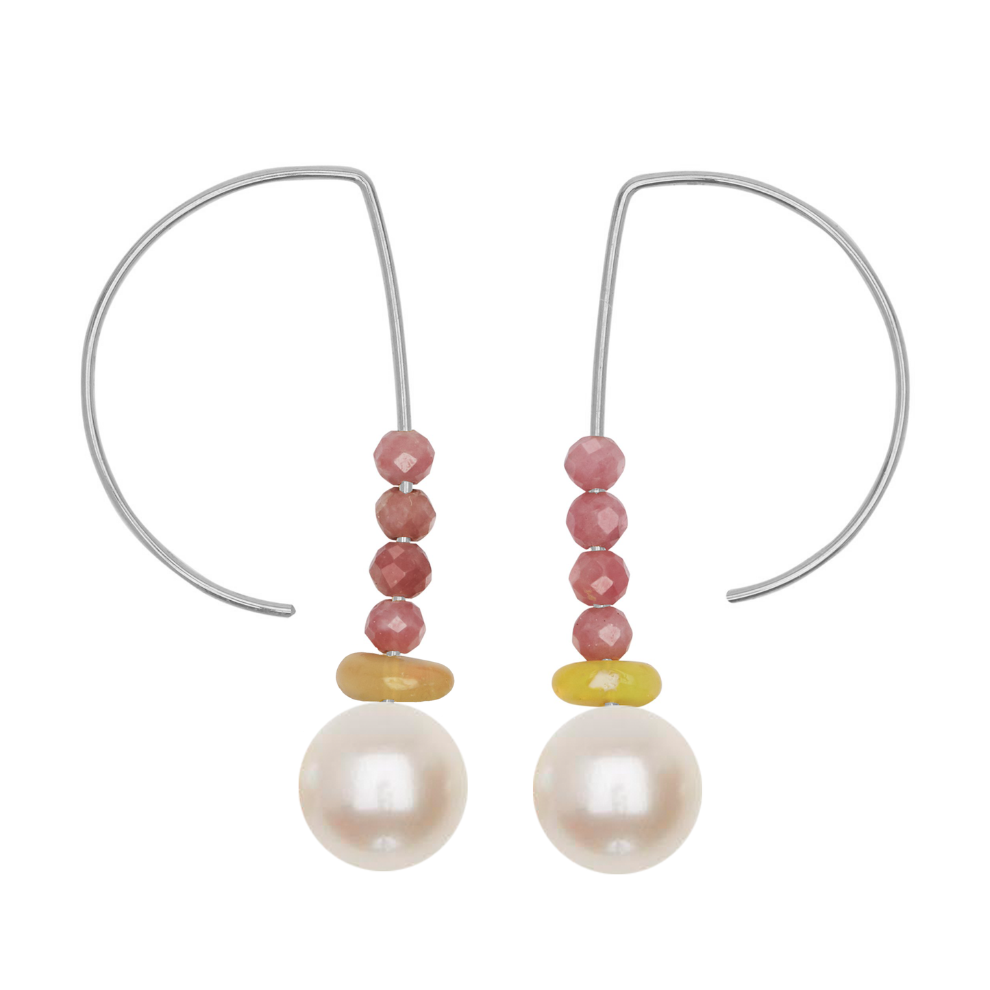 Short Curve Earrings with Rhodochrosite, Yellow Agate and Opal (Pearl options)