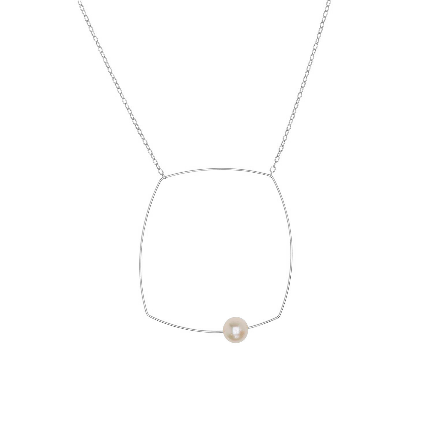 Large Square Pendant Necklace with Round Freshwater Pearl
