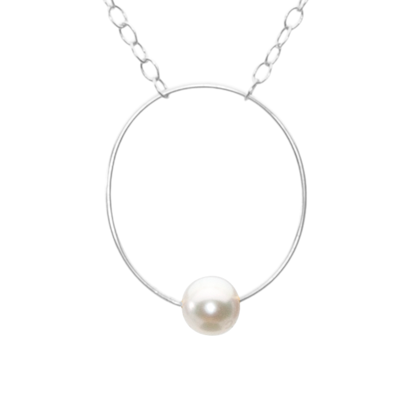 Small Oval Pendant Necklace with Round Freshwater Pearl