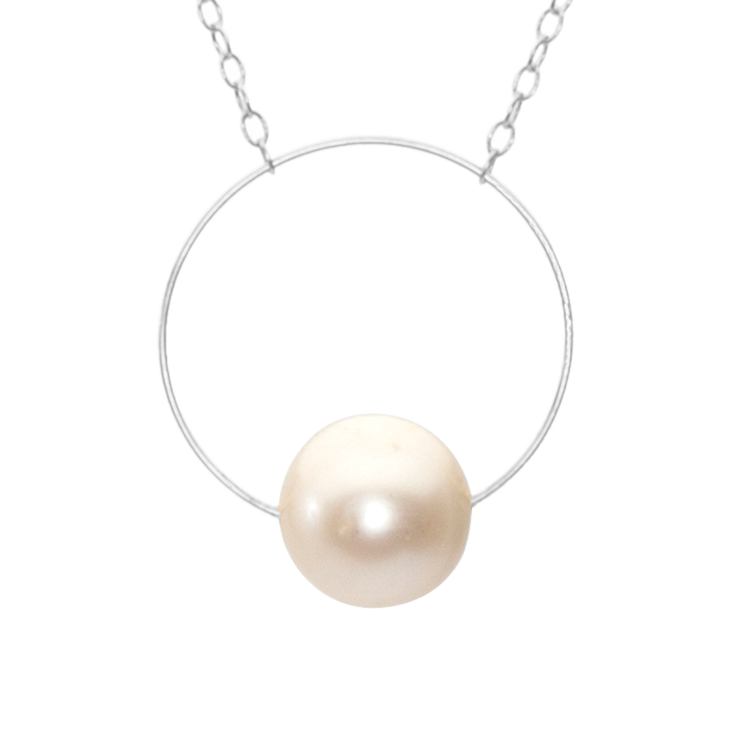 Medium Circle Pendant Necklace with Round Freshwater Pearl