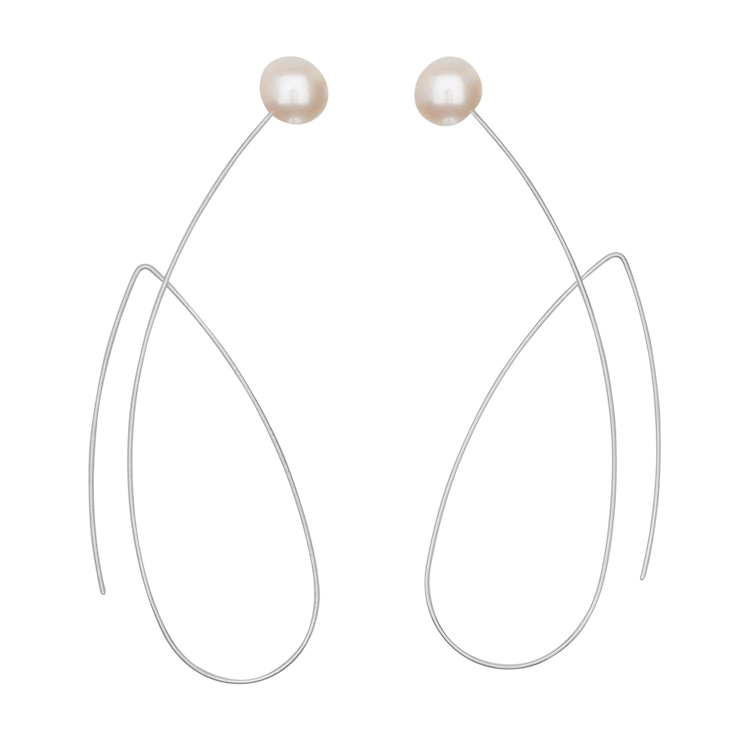 Long Pointed Loop Earrings with Round Freshwater Pearls (5mm)