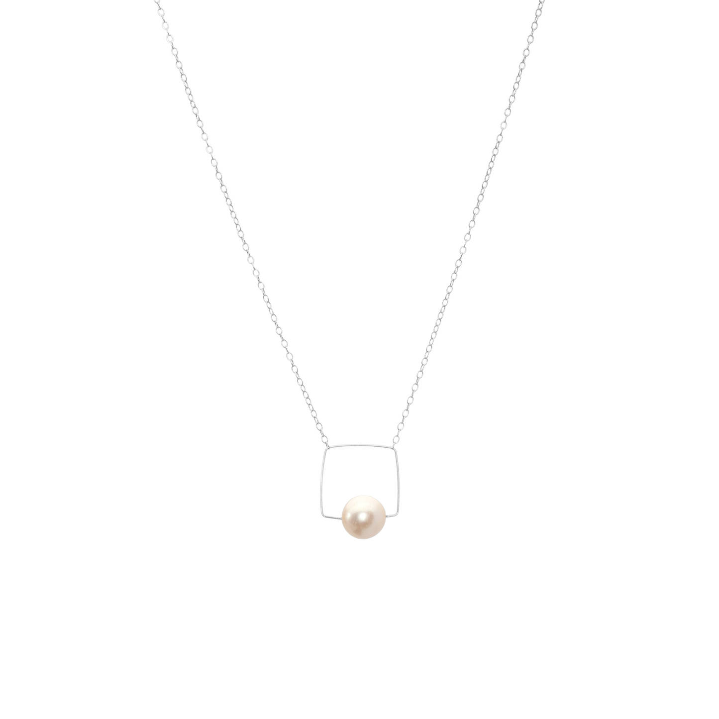 Medium Square Pendant Necklace with Round Freshwater Pearl