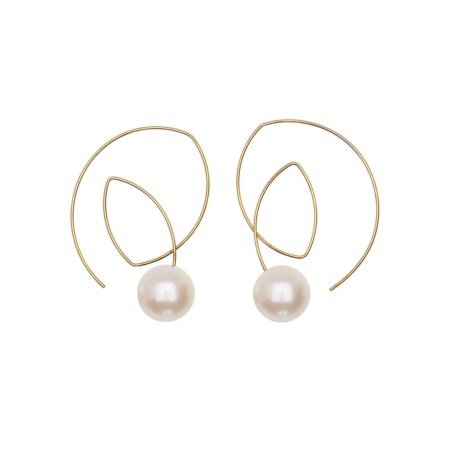 Angled Loop Earrings with Round Freshwater Pearls