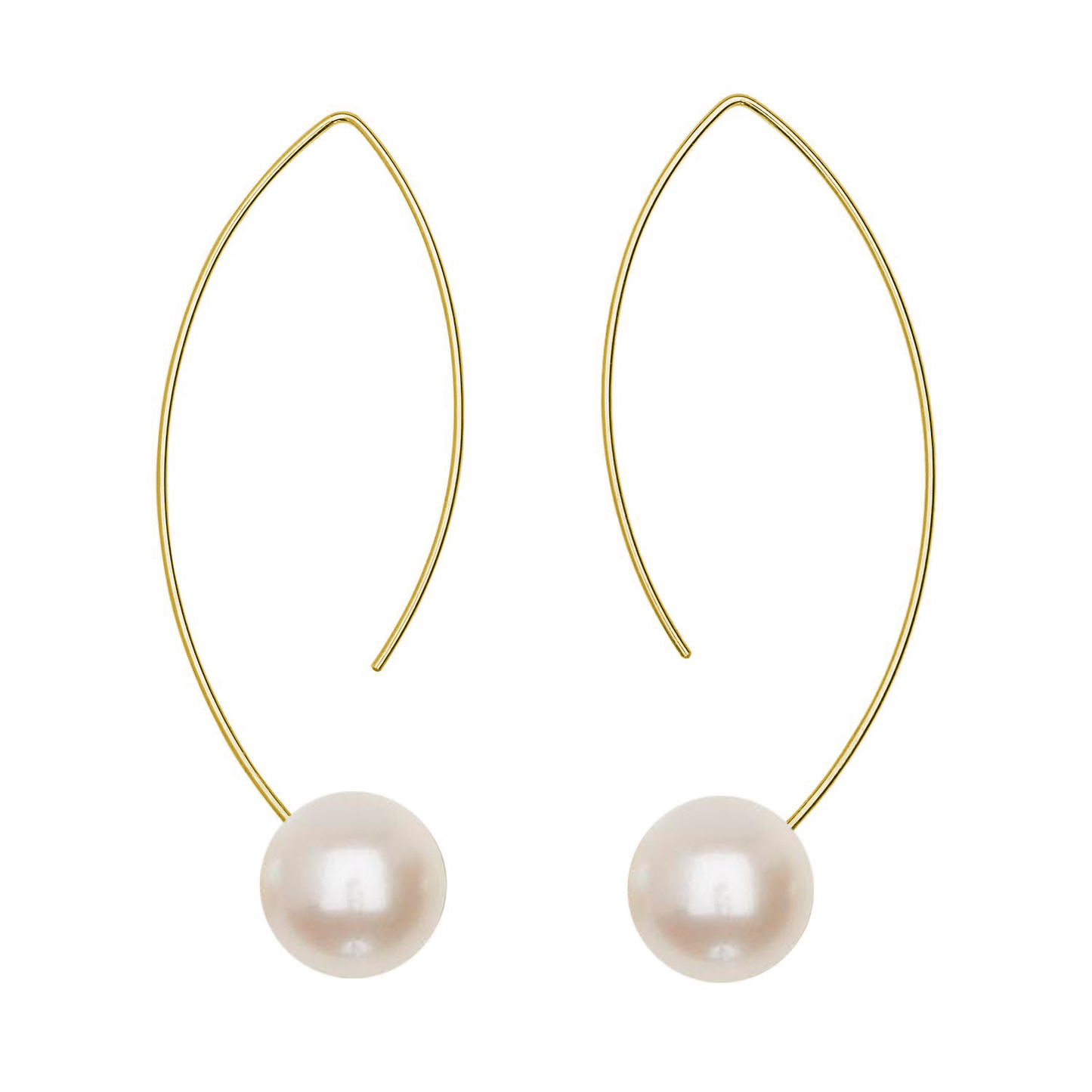 Long Curve Earrings with Round Freshwater Pearls