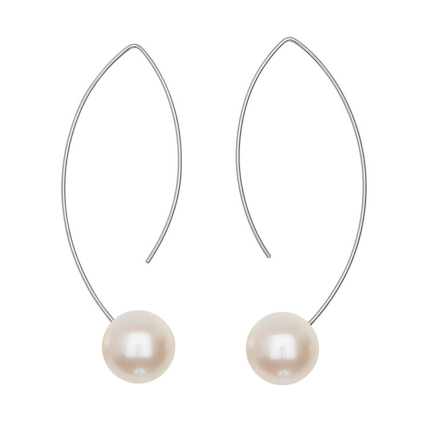 Long Curve Earrings with Round Freshwater Pearls