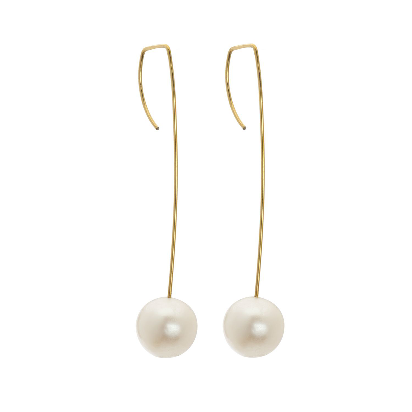 Long Straight Drop Earrings with Round Freshwater Pearls