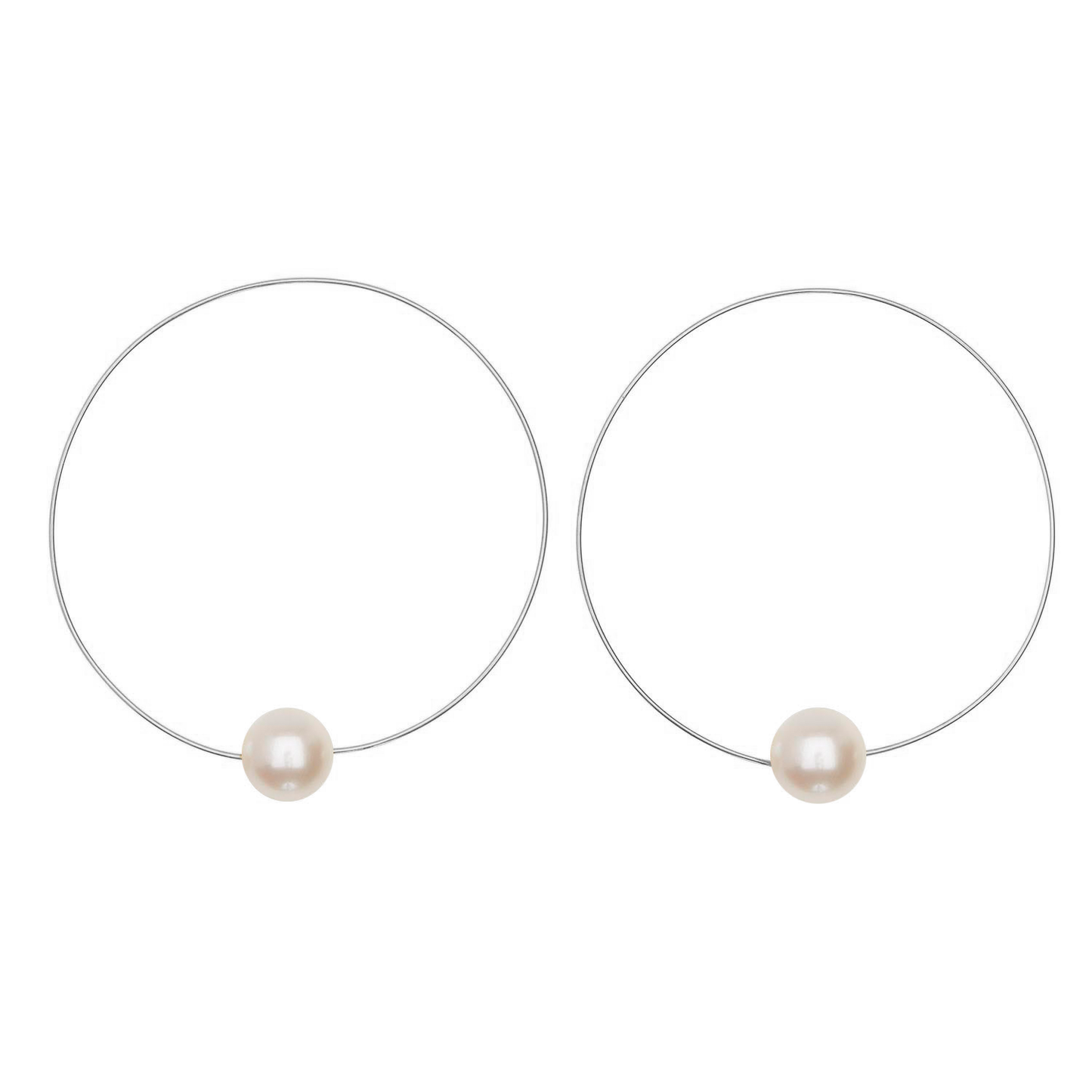 Medium Round Grey Hoops with Round Freshwater Pearls