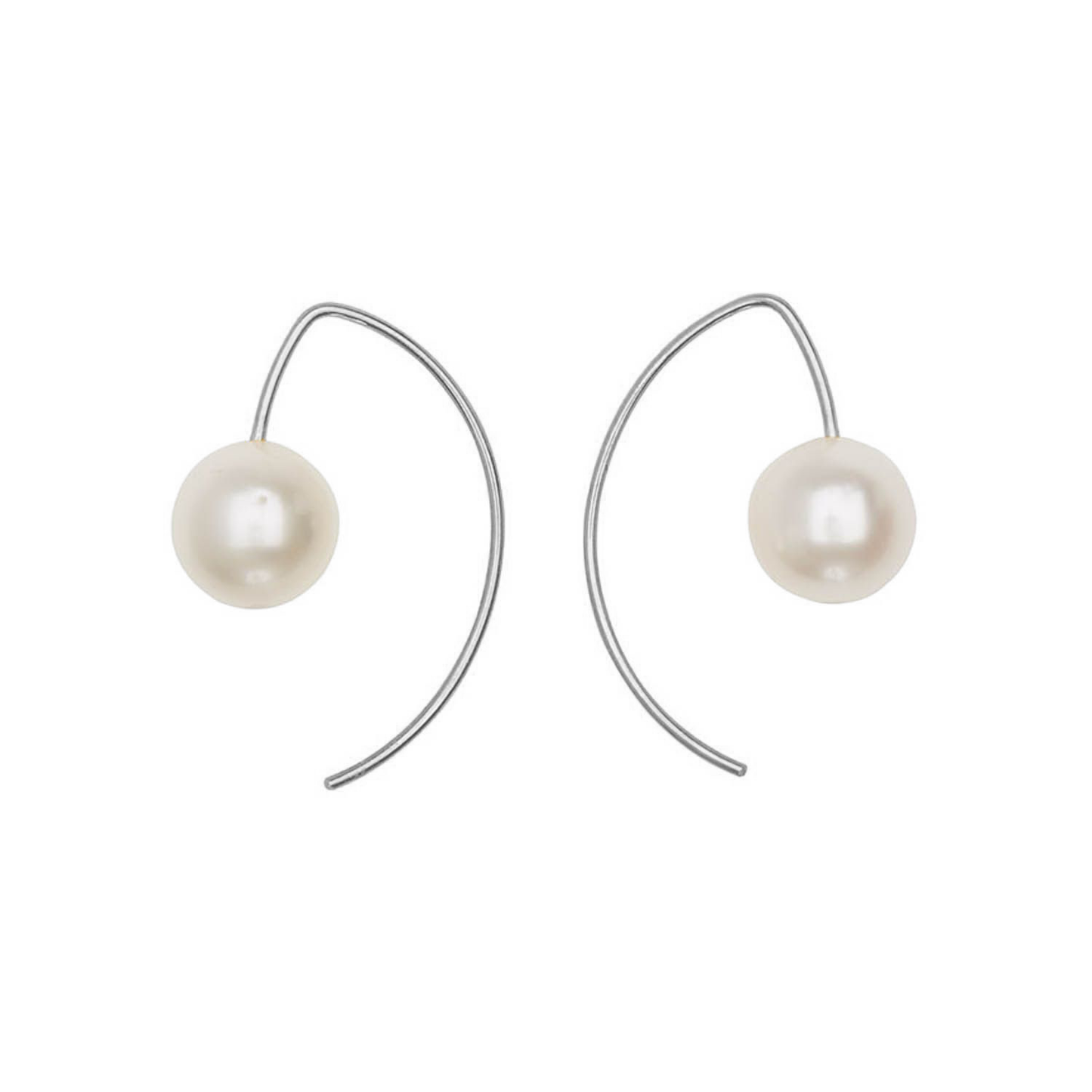 Lobe Huggers, Short Curve Earrings with White Pearls