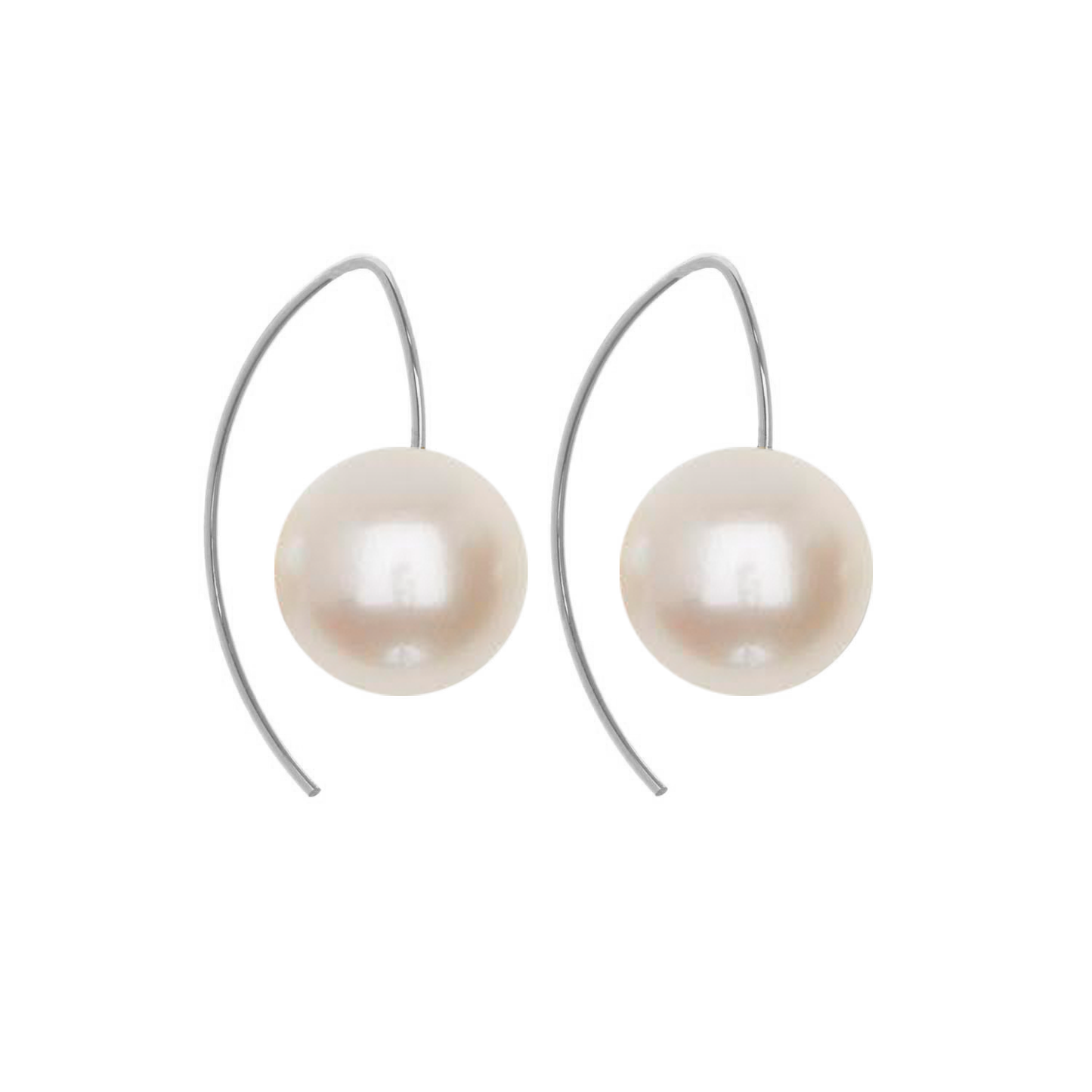 Short Curve Earrings with Round Freshwater Pearls (9mm)