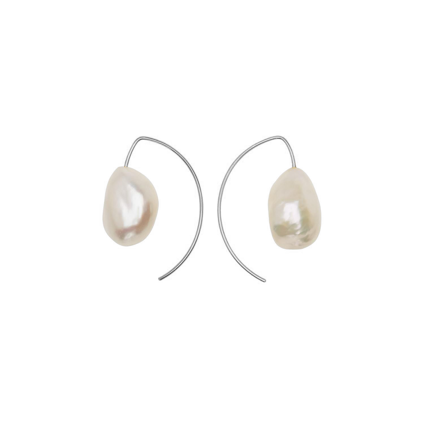 Short Curve Earrings with White Baroque Pearls