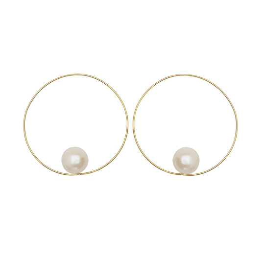 Small Round Hoops with Large Round Freshwater Pearls