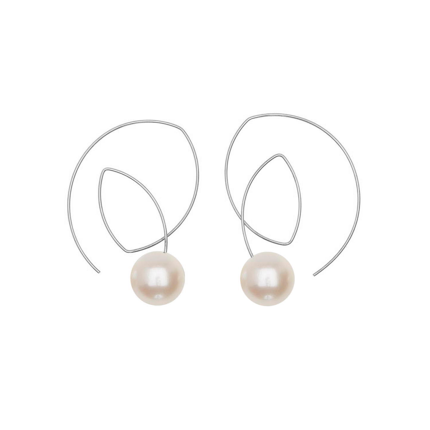 Angled Loop Earrings with Round Freshwater Pearls