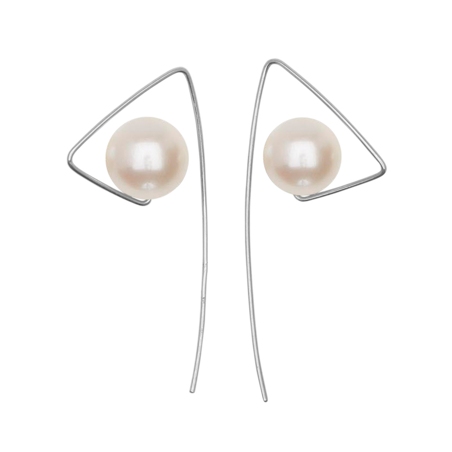 Triangle Earrings with Round Fresh Water Pearl (5mm)