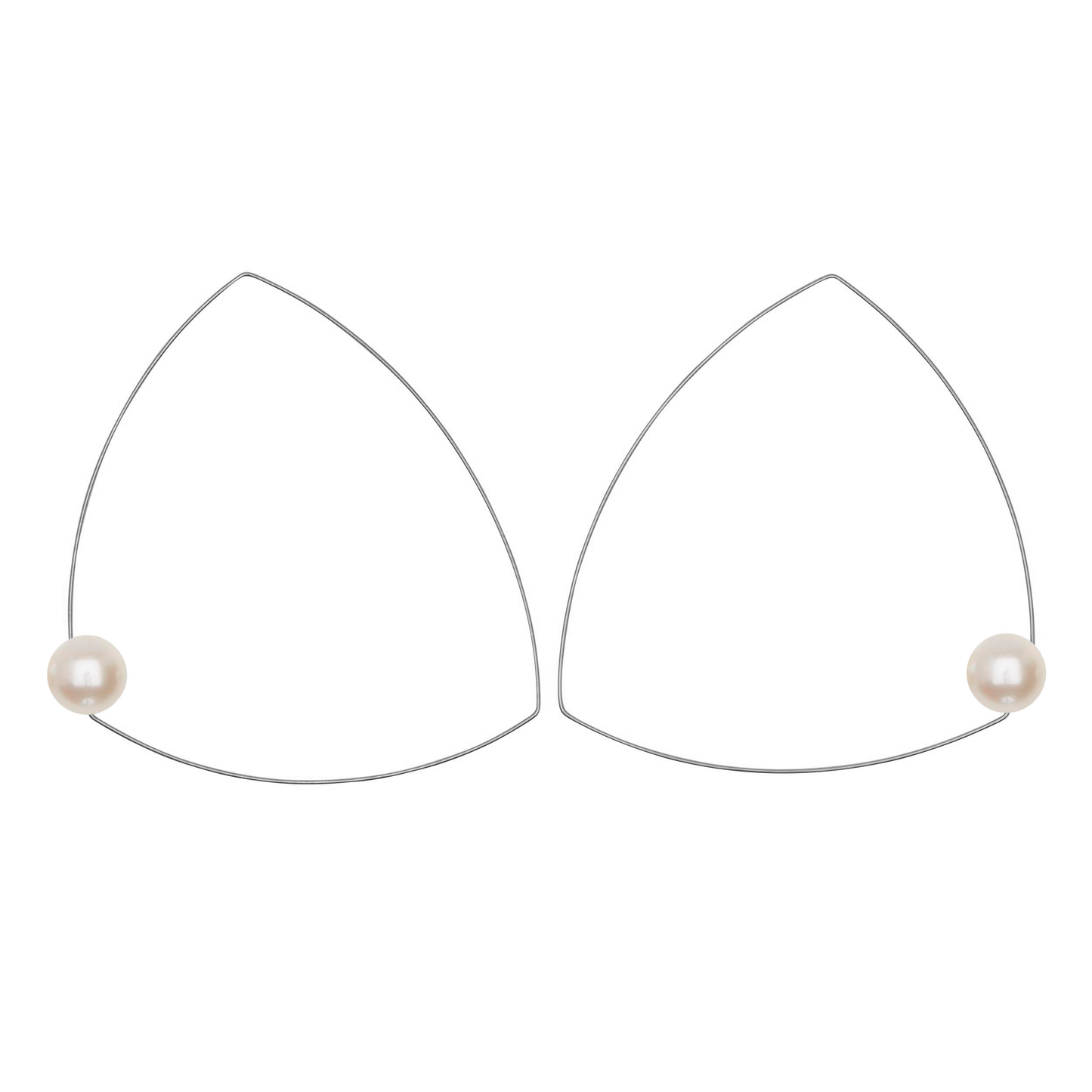 Wide Triangle Earrings with Round Fresh Water Pearl (12mm)