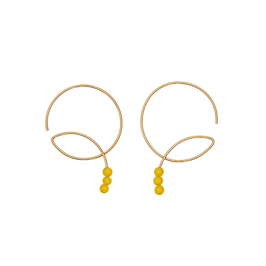 Round Curl Earrings with Round Beads Gemstone