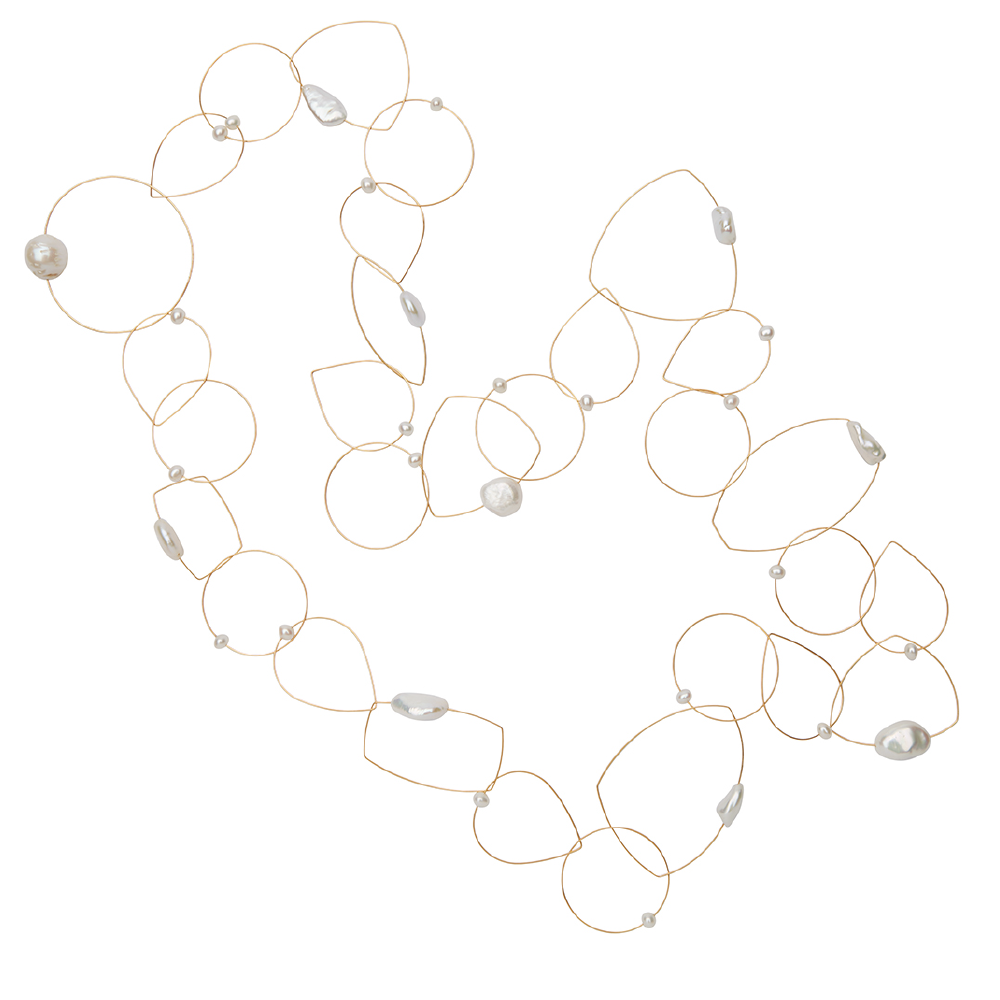 Long Articulated Necklace with Freshwater White Pearls