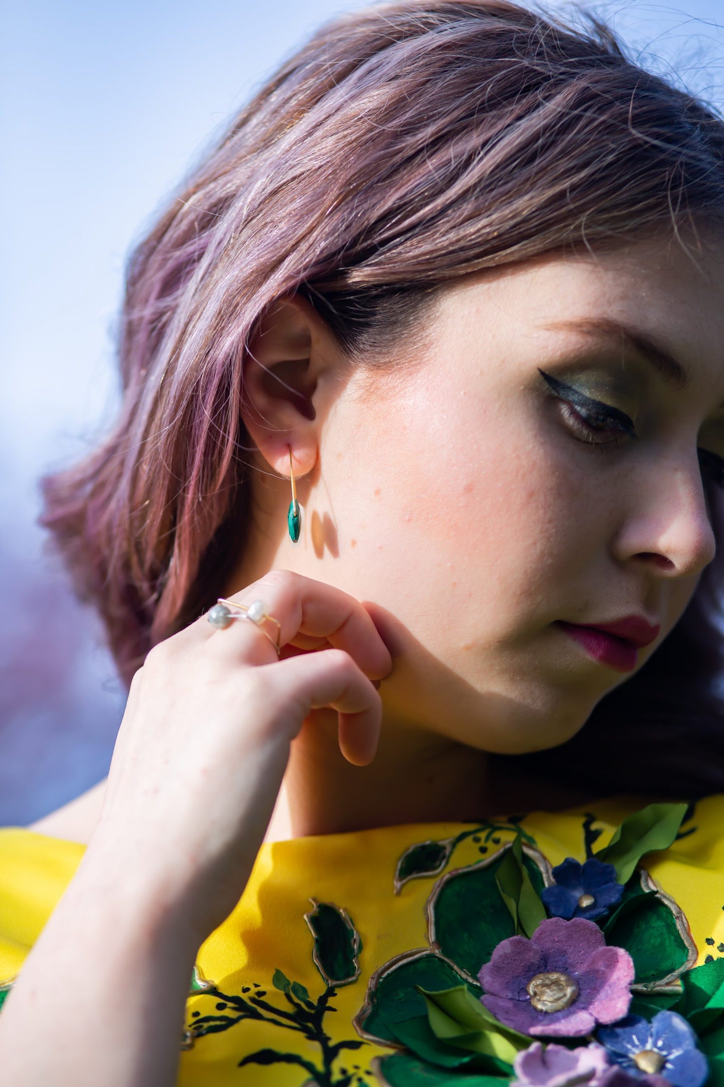 Triangle Earrings with Rainbow moonstone and Cerulean Blue Chalcedony