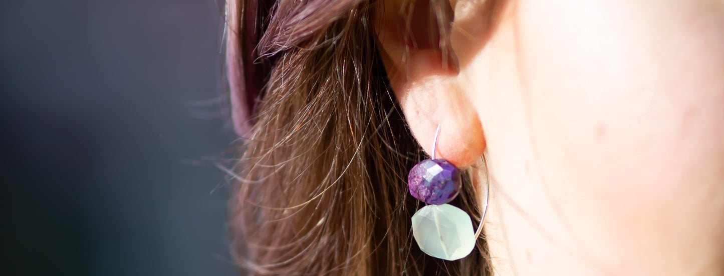 Triangle Earrings with Sliced Gems and Peach Moonstones