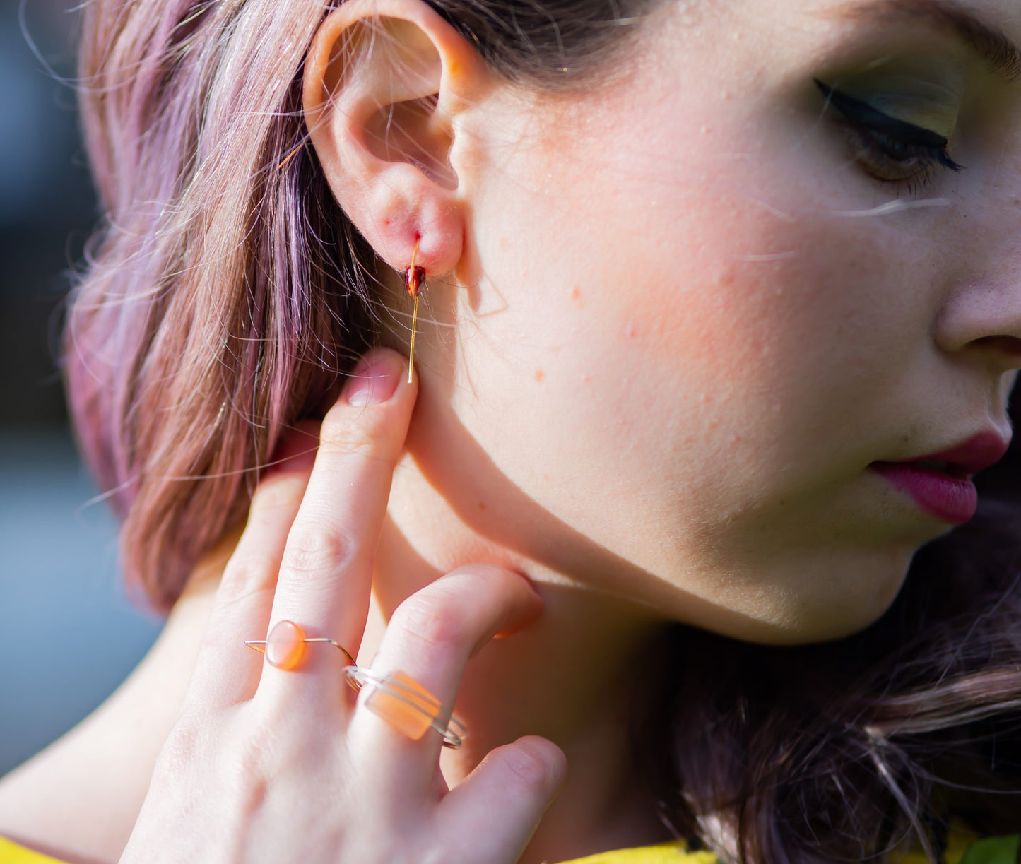 Medium Triangle Twist Earrings with Drop Gems