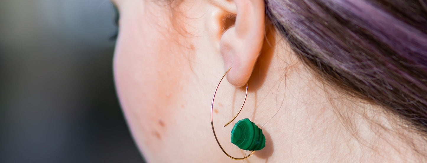 Angled Curve Earrings with Malachite