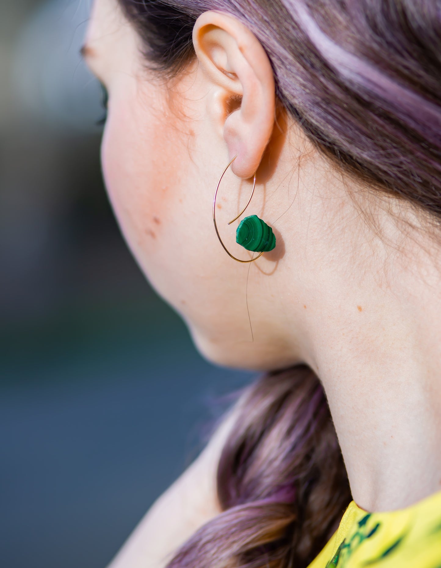 Angled Curve Earrings with Malachite