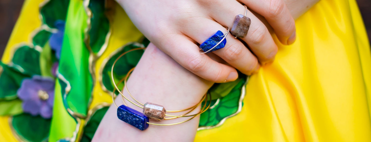 Asymmetric Necklace with Lapis Lazuli, Pyrite and Citrine