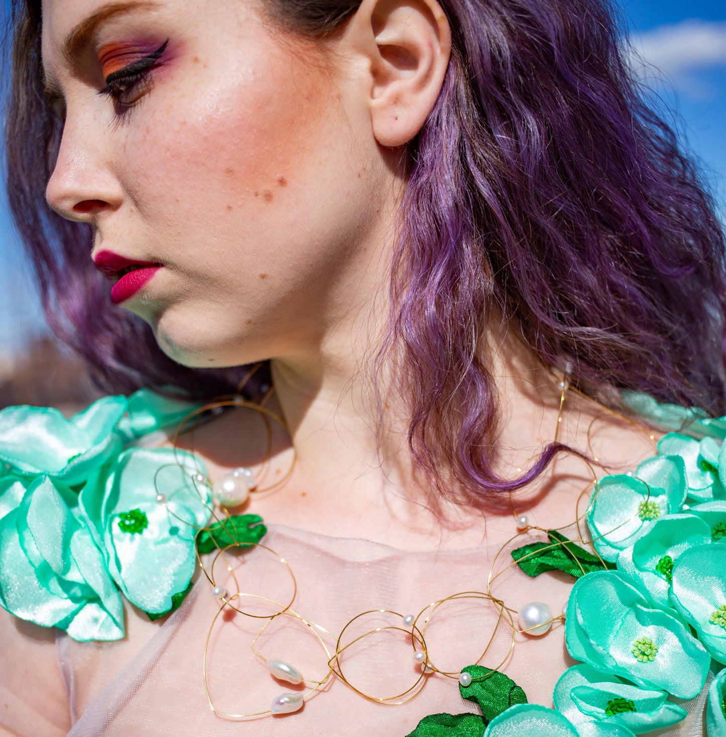 'Morph It'! Long Articulated Statement Necklace with Multi coloured gemstones