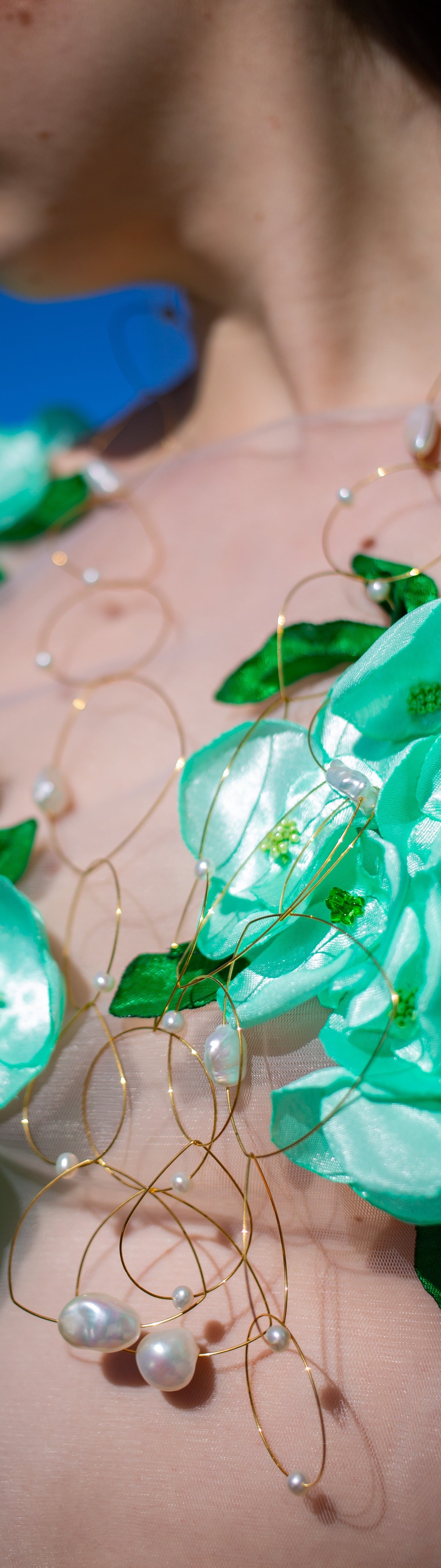 Long Articulated Necklace with Freshwater White Pearls