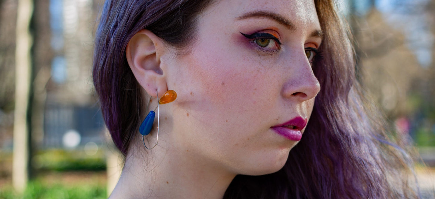 Triangle Loop Earrings with Agate Drops