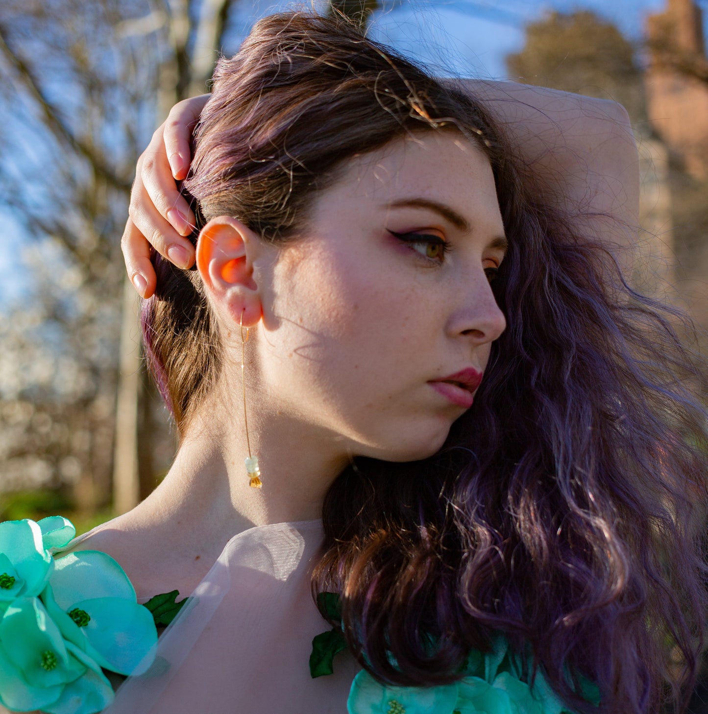 Medium Drop Earrings with Pale Green Amethyst Gemstone and Freshwater Pearls