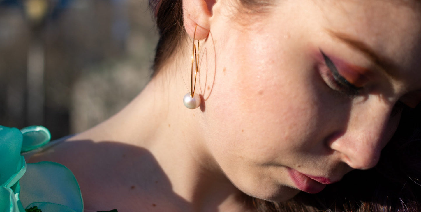Cubist Earrings with Round Freshwater Pearls