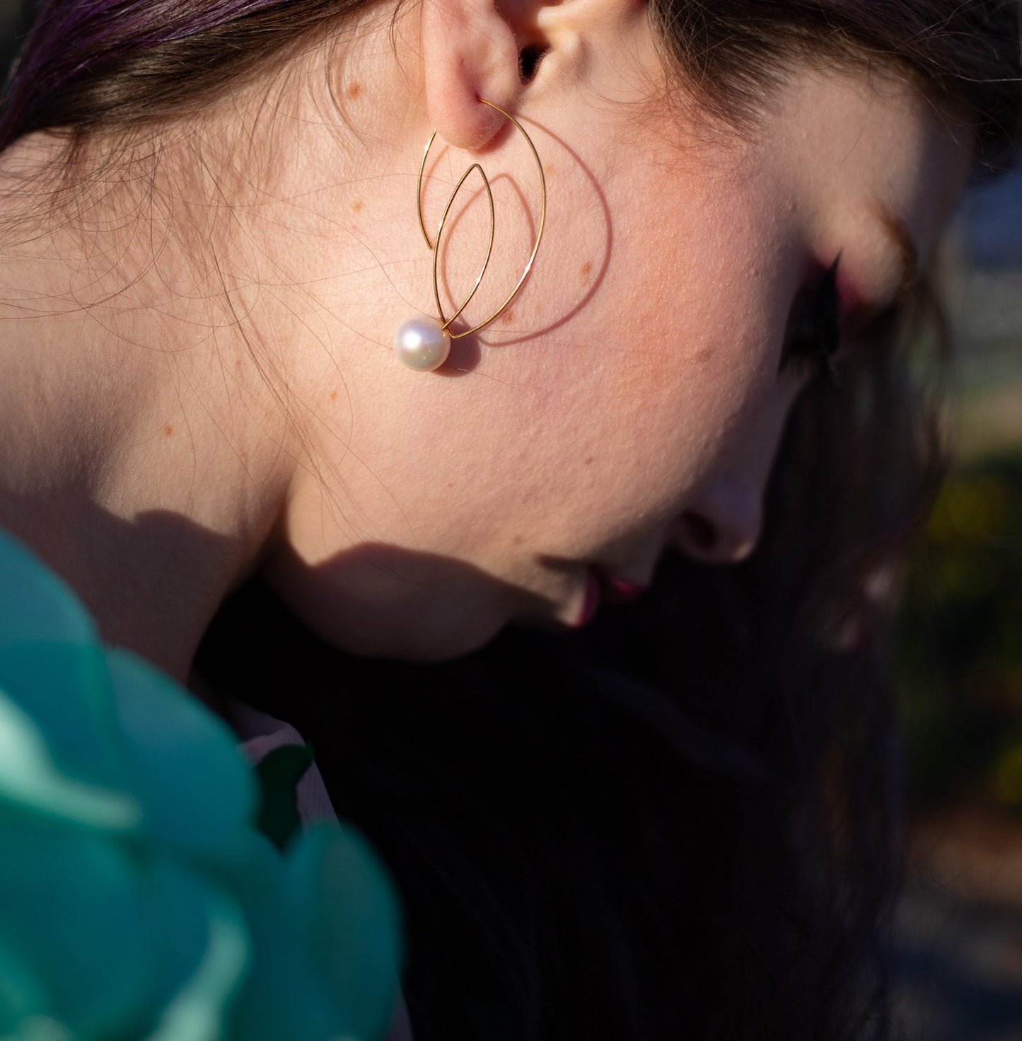 Large Angled Loop Earrings with Red Coral and Orange Coral