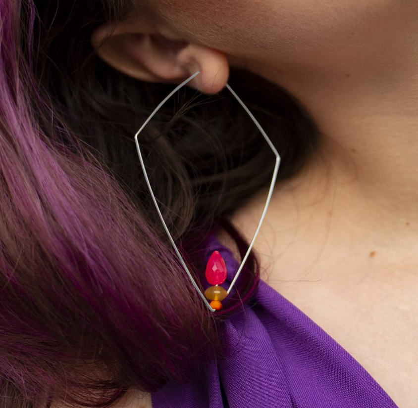 Kite shaped Hoops with Carnelian and Chalcedony